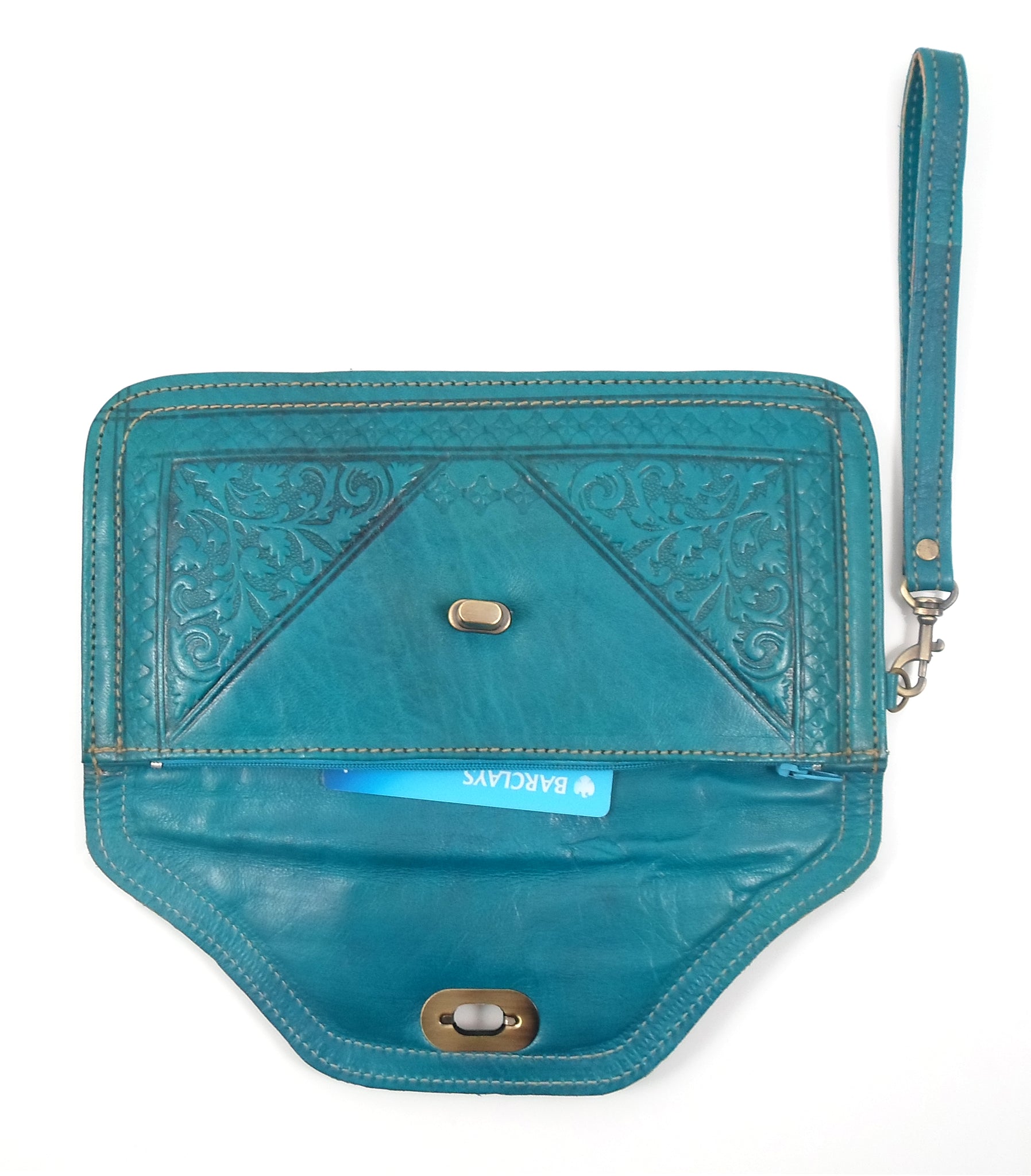 Teal Leather Clutch Bag
