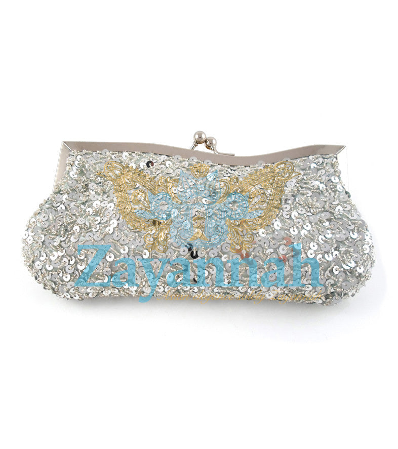 Silver sequin hot sale clutch purse